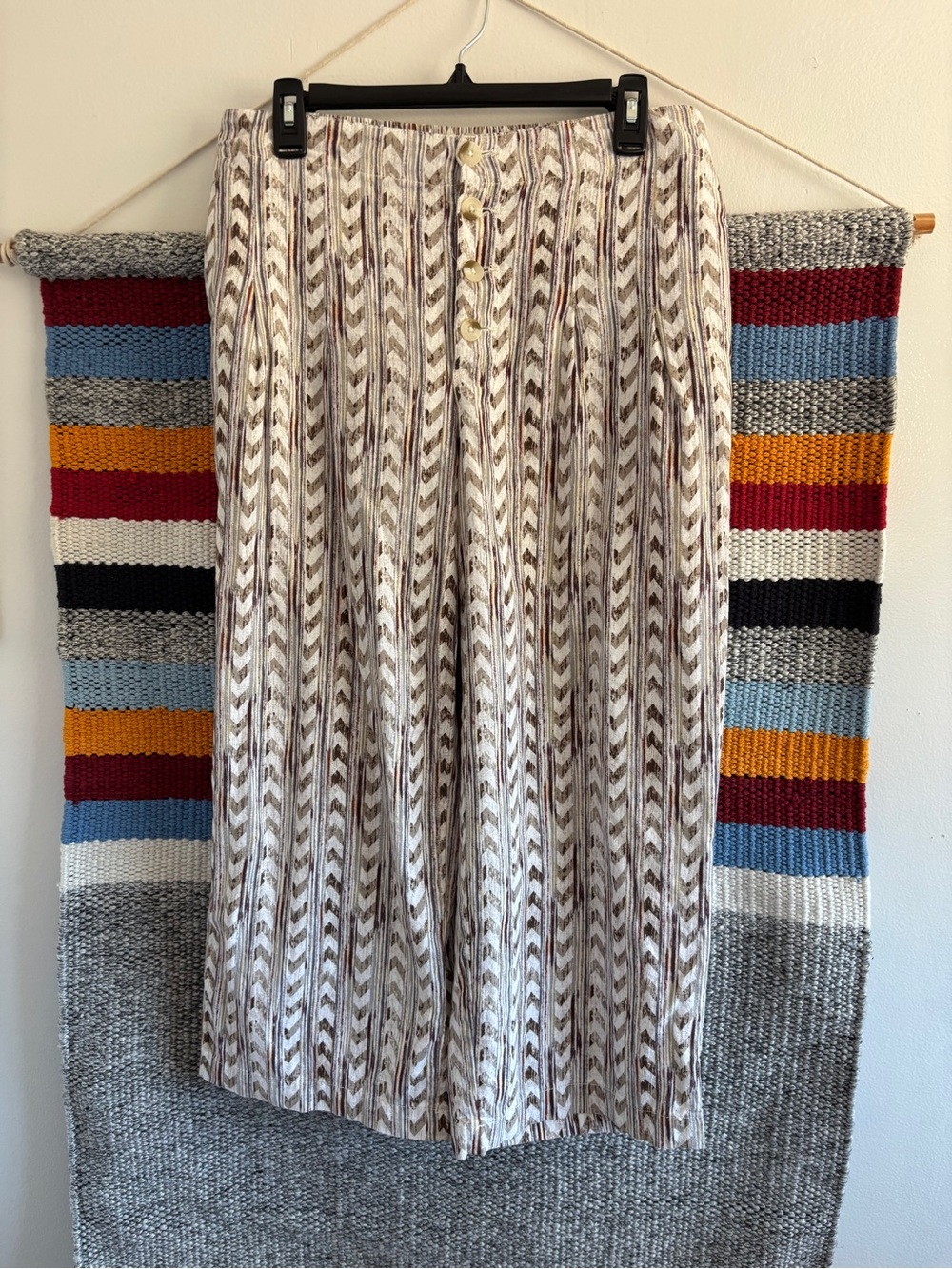 Rewash Cream and Taupe Chevron-Print Wide Leg Pants